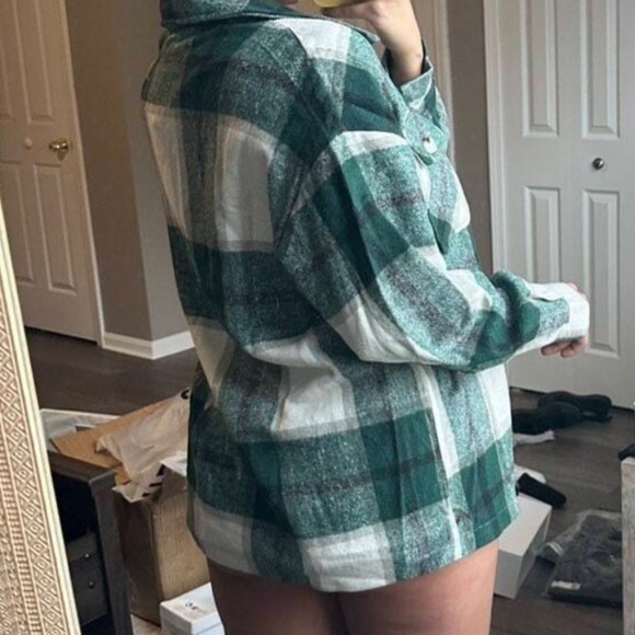 Plaid Stripe green Oversized Flannel Shirt Shacket - Picture 12 of 16